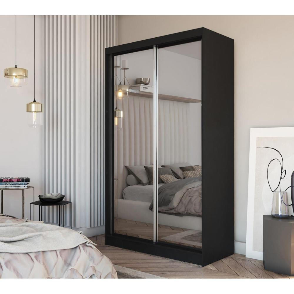 SCHWEBETÜRENSCHRANK Debra 120/216/61 schwarz mit Spiegel - Schwarz, Holzwerkstoff (120/216/61cm) - Beautysofa