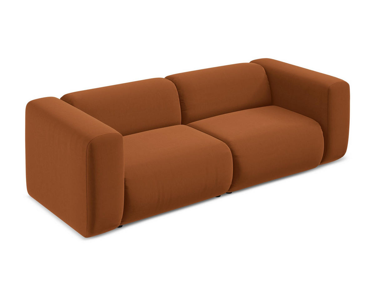 3-SITZER SOFA Samt Stoff Orange - Terra cotta/Schwarz, Kunststoff/Textil (228/70/89cm) - Makamii
