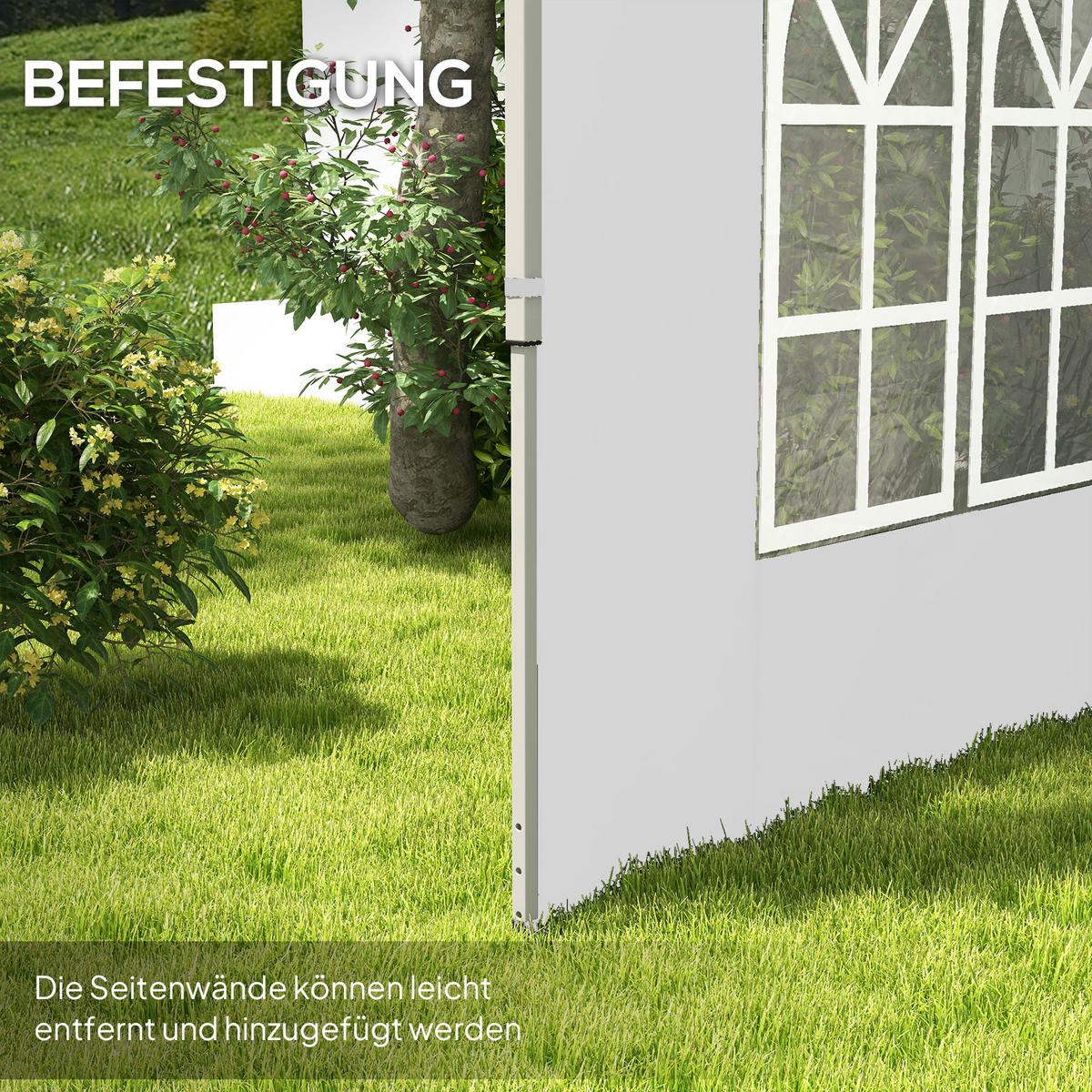 2ER-SET Seitenteile für Pavillon 3x3/3x4 m, Seitenwand mit Fenster, wasserdicht - Weiß, Textil (295/195/1cm) - Outsunny