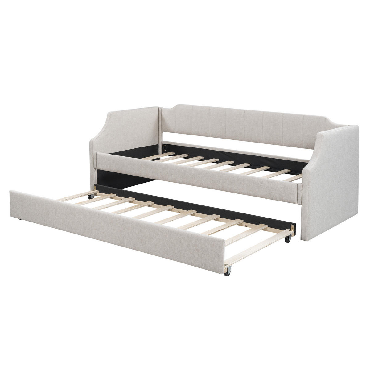 KREVET 90/200 cm s izvučnim pomoćnim krevetom, udoban i štedljiv prostor, Bež - bež, tekstil (90/200cm) - Redom