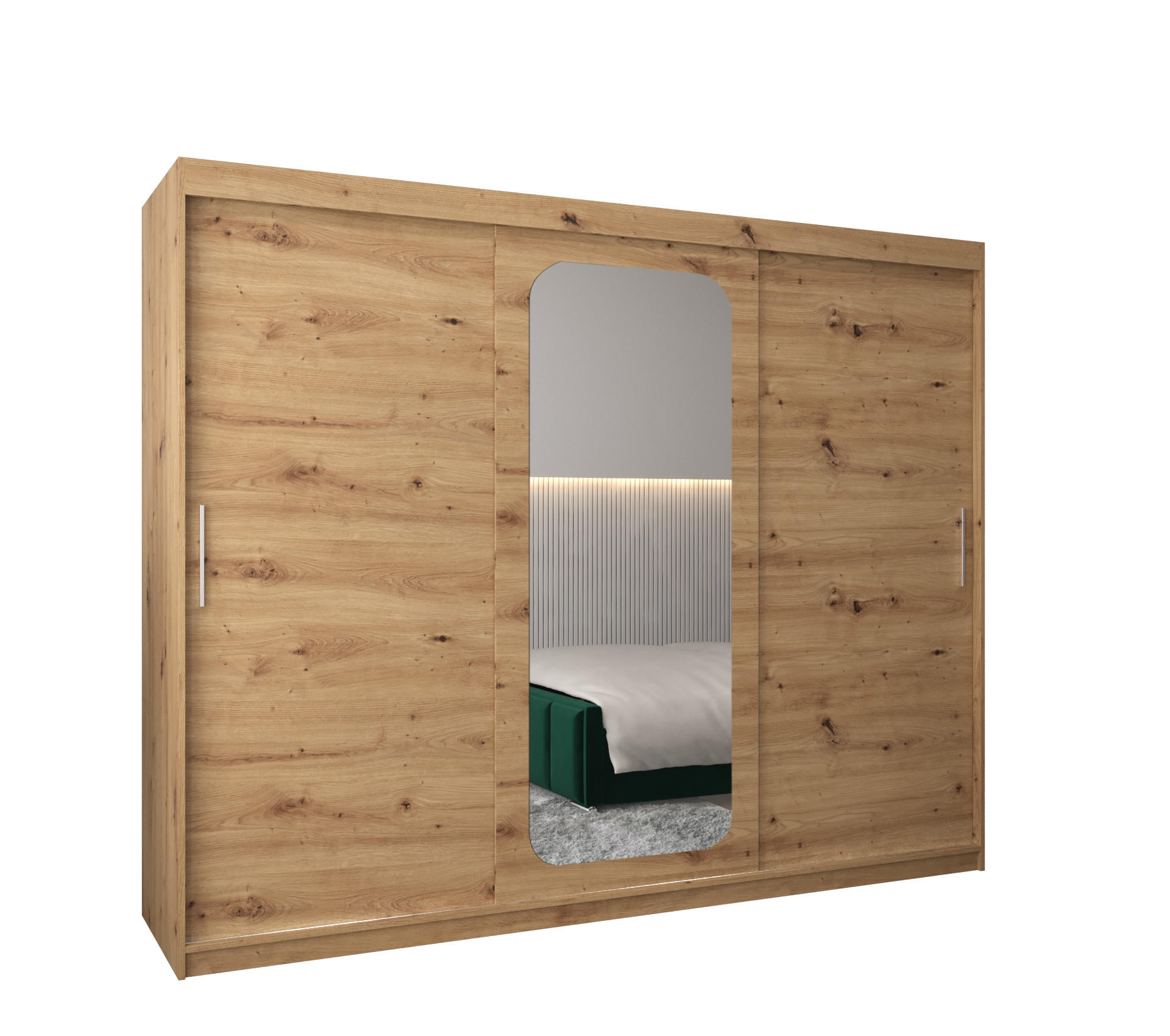 SCHWEBETÜRENSCHRANK 200/250/62 3-türig - Silberfarben/Eiche Artisan, Holz/Kunststoff (250/200/62cm) - MÖBEL KRYSPOL