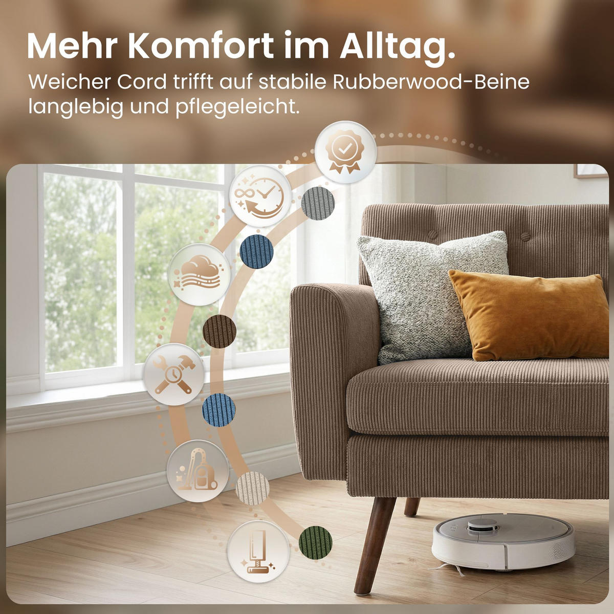 SOFA 120/74 cm Cord Taupe - Taupe/Braun, Textil (120/81/74cm) - CLP