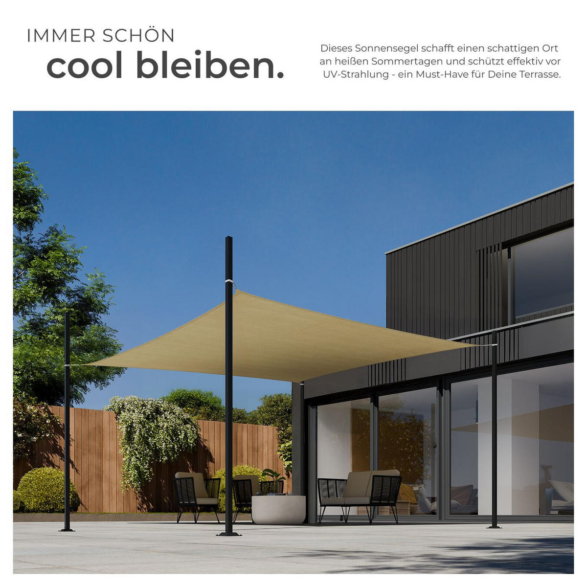 SONNENSEGEL Sunny,umfangreiches Montagematerial,Sand - Sandfarben, Kunststoff (500/300cm) - tectake