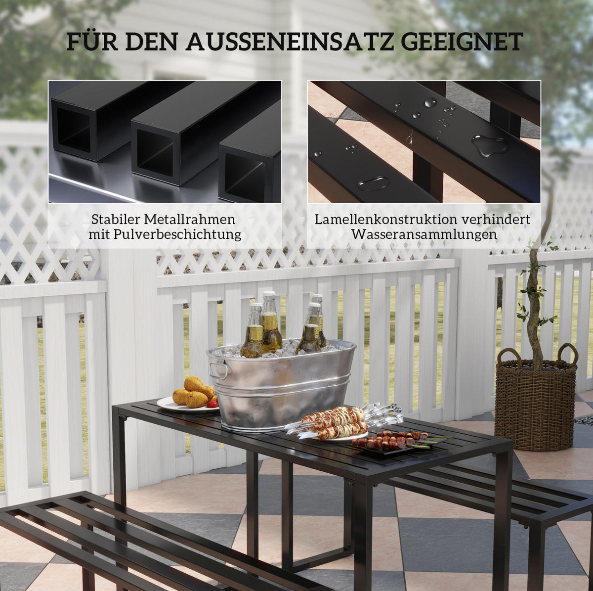 GARTENSET 110/55/70 cm Schwarz aus Metall 3er Set - Schwarz, Metall - OKMYHOME