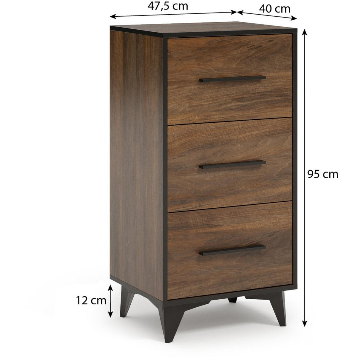 KOMMODE Felia mit 3 Schubladen, 90 cm - Walnussfarben/Schwarz, Holzwerkstoff (47.5/95/40cm) - Beautysofa