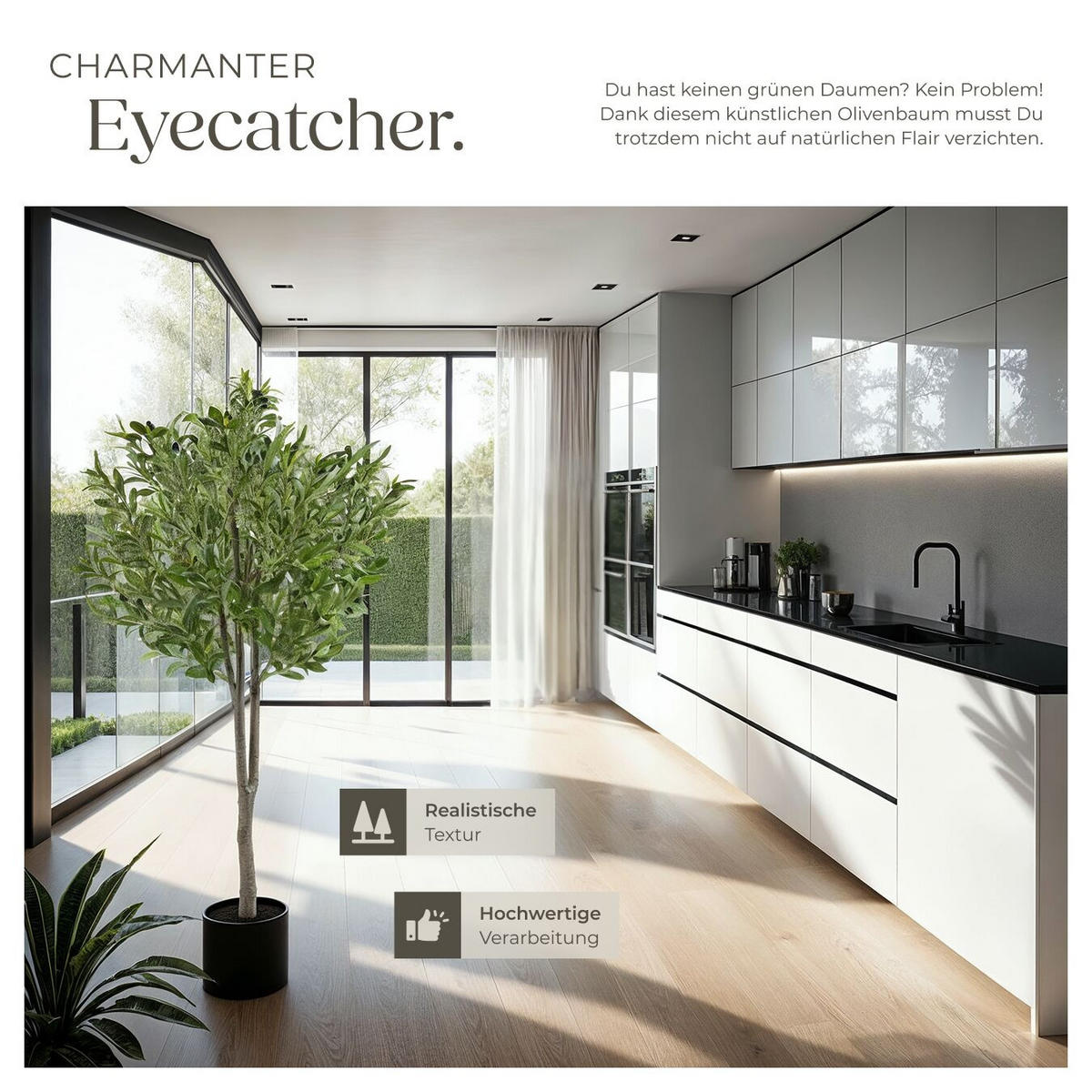 KÜNSTLICHER-OLIVENBAUM Oleand,stabiler Kunststoff-Blumentopf,grün - Grün, Kunststoff (150cm) - tectake