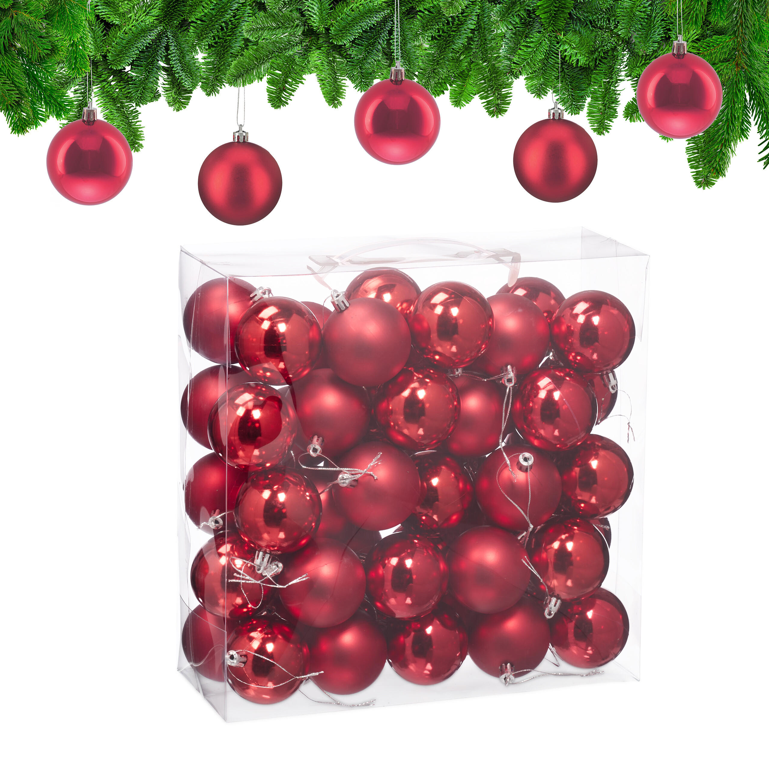 50XWEIHNACHTSKUGELN - Rot, Kunststoff (6/7/6cm) - Relaxdays