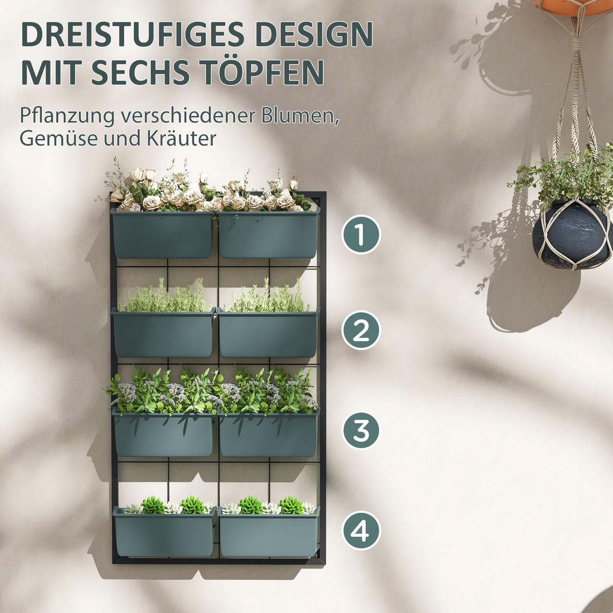 PFLANZENTREPPE, Blumenregal für Garten, Dunkelgrün, 52,5 x 14 x 90 cm - Schwarz, Metall (14/90/52.5cm) - Outsunny
