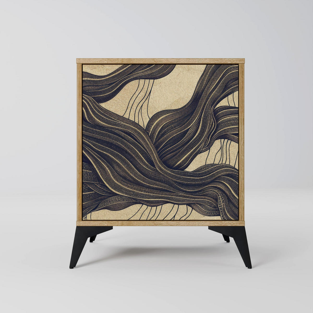 SIDEBOARD UNIFIED FRAGMENTS, Eichefarben, 57,5x42x75,5 cm, Goldfarbene Metallfüße - Eichefarben/Goldfarben, Holzwerkstoff/Metall (57.5/75.5/42cm) - SpaceRebels