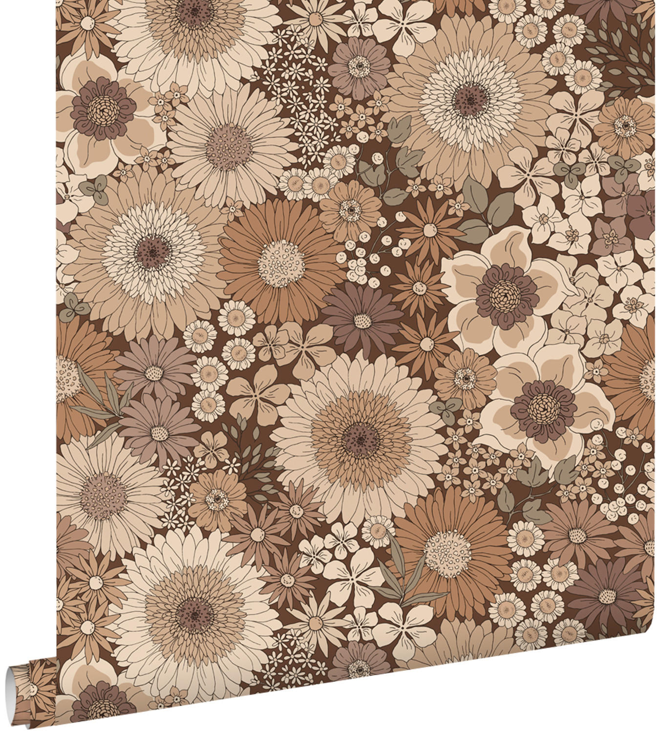 TAPETE Retro Blumen 50 x 900 cm - Braun, Papier (50/900cm) - ESTAhome