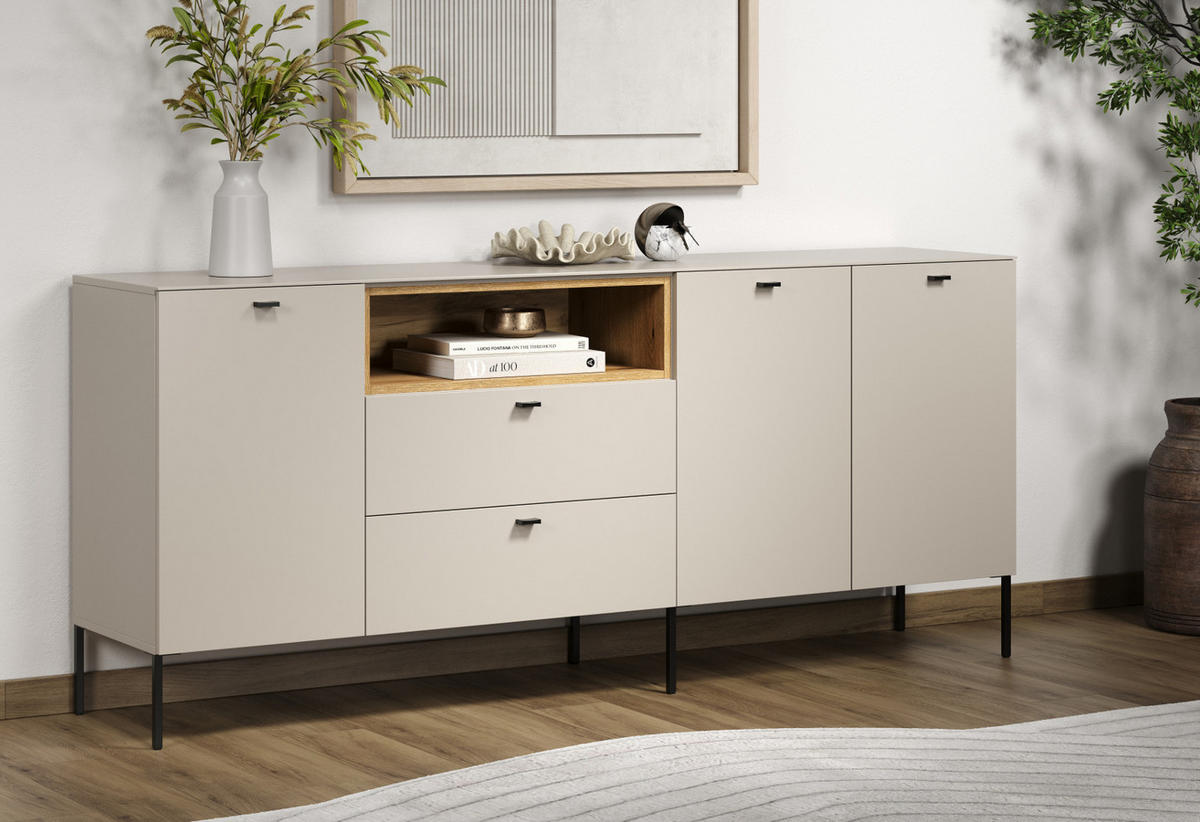 SIDEBOARD Kaschmir, Eiche 197 cm, Kommode mit Soft-Close - Kaschmir/Eichefarben, Holzwerkstoff/Metall (197/85/42cm) - Top.Furn