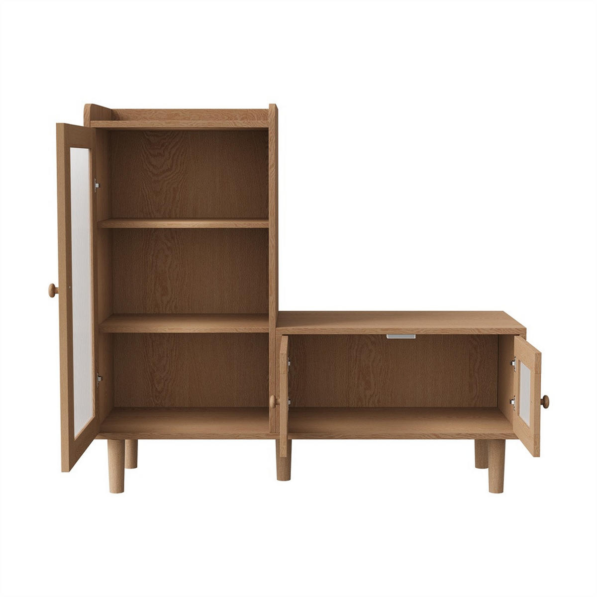 SCHUHSCHRANK mit integrierter Sitzbank - Mehrzweck-Schuhschrank mit geriffelten Glastüren und Sitzkissen - Natur - Nussbaumfarben, Holzwerkstoff (35/69.5/100cm) - DELFA