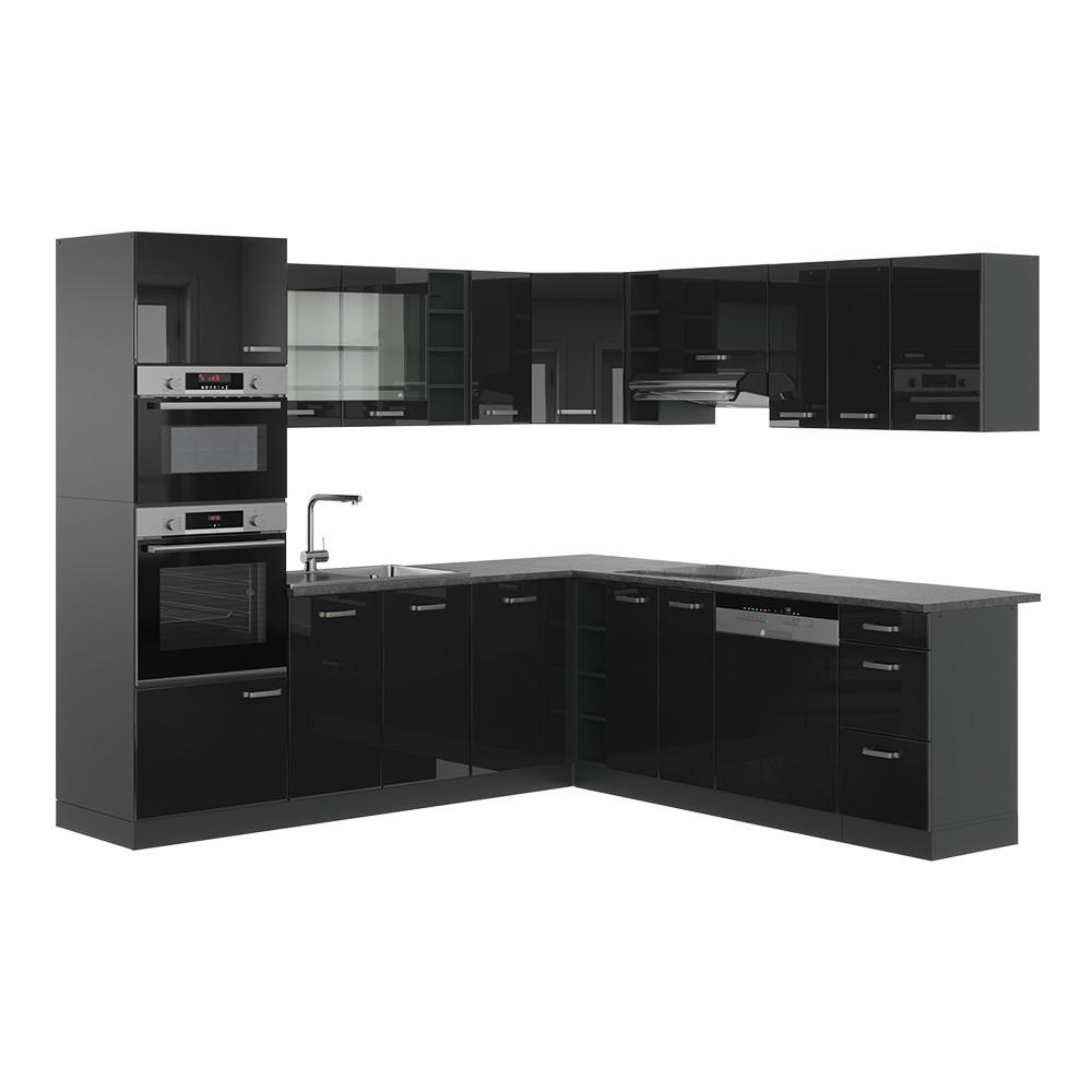 Vicco Eckküche Schwarz Hochglanz, Anthrazit 247x206.8x60 cm