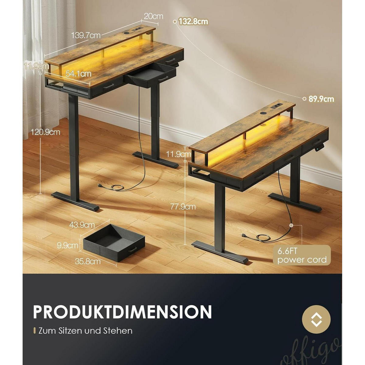 SCHREIBTISCH elektrisch höhenverstellbar 140 cm Braun - Braun, Holzwerkstoff (54/140/78cm)
