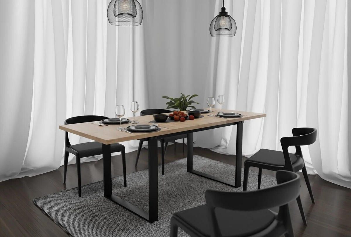 ESSTISCH Lift ausziehbar handwerk eiche 140-200/80/75 cm - Eichefarben/Schwarz, Holzwerkstoff (80/140/75cm) - SIMKAM Furniture