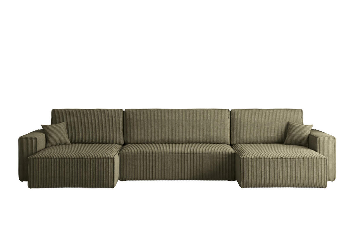 ECKSOFA Mit Schlaffunktion Und Bettkasten BEST U XL Stoff Poso Olive - Olivgrün, Holz (142/372cm) - Kaiser Möbel