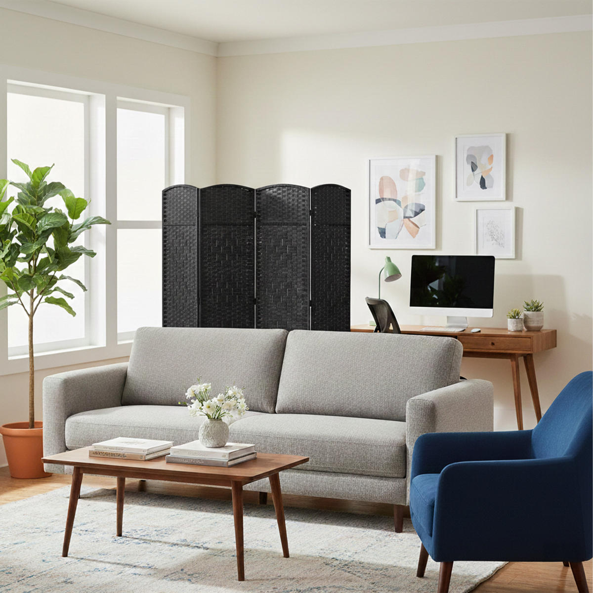 PARAVENT - Schwarz, Holz/Papier (160/170/2cm) - Relaxdays