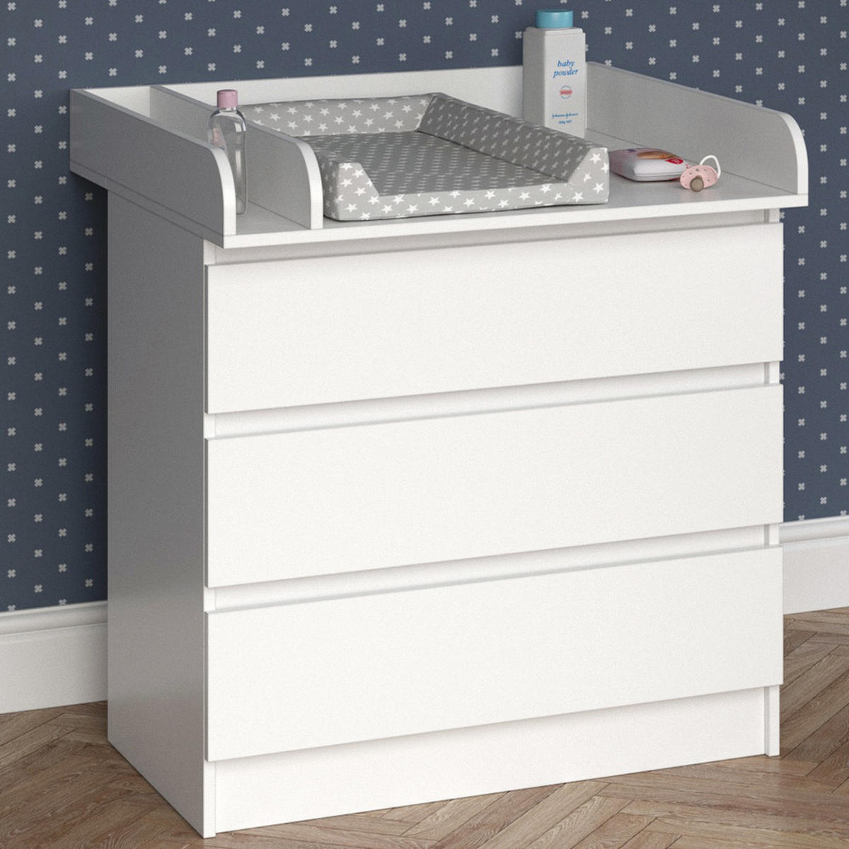 WICKELKOMMODE Emma Weiß 80 x 85.4 cm mit 3 Schubladen - Weiß, Holzwerkstoff (80/87/76cm) - Vicco