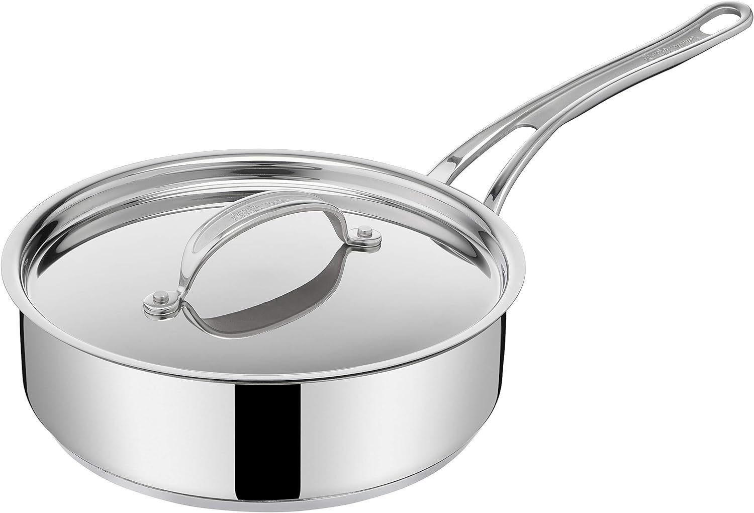 SCHMORPFANNE E3063234 Jamie Oliver Silber 24 cm Antihaft Induktion inkl. Metalldeckel - Silberfarben, Metall (24cm) - Tefal
