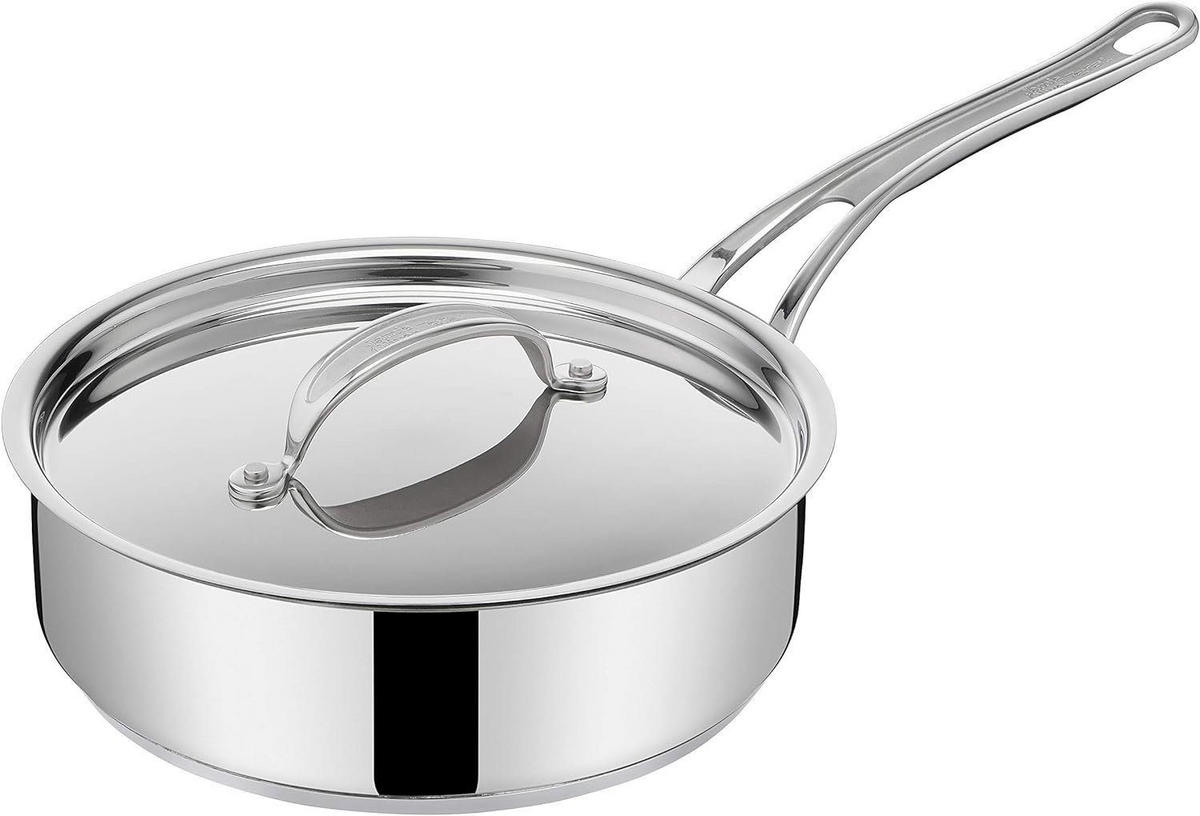 SCHMORPFANNE E3063234 Jamie Oliver Silber 24 cm Antihaft Induktion inkl. Metalldeckel - Silberfarben, Metall (24cm) - Tefal
