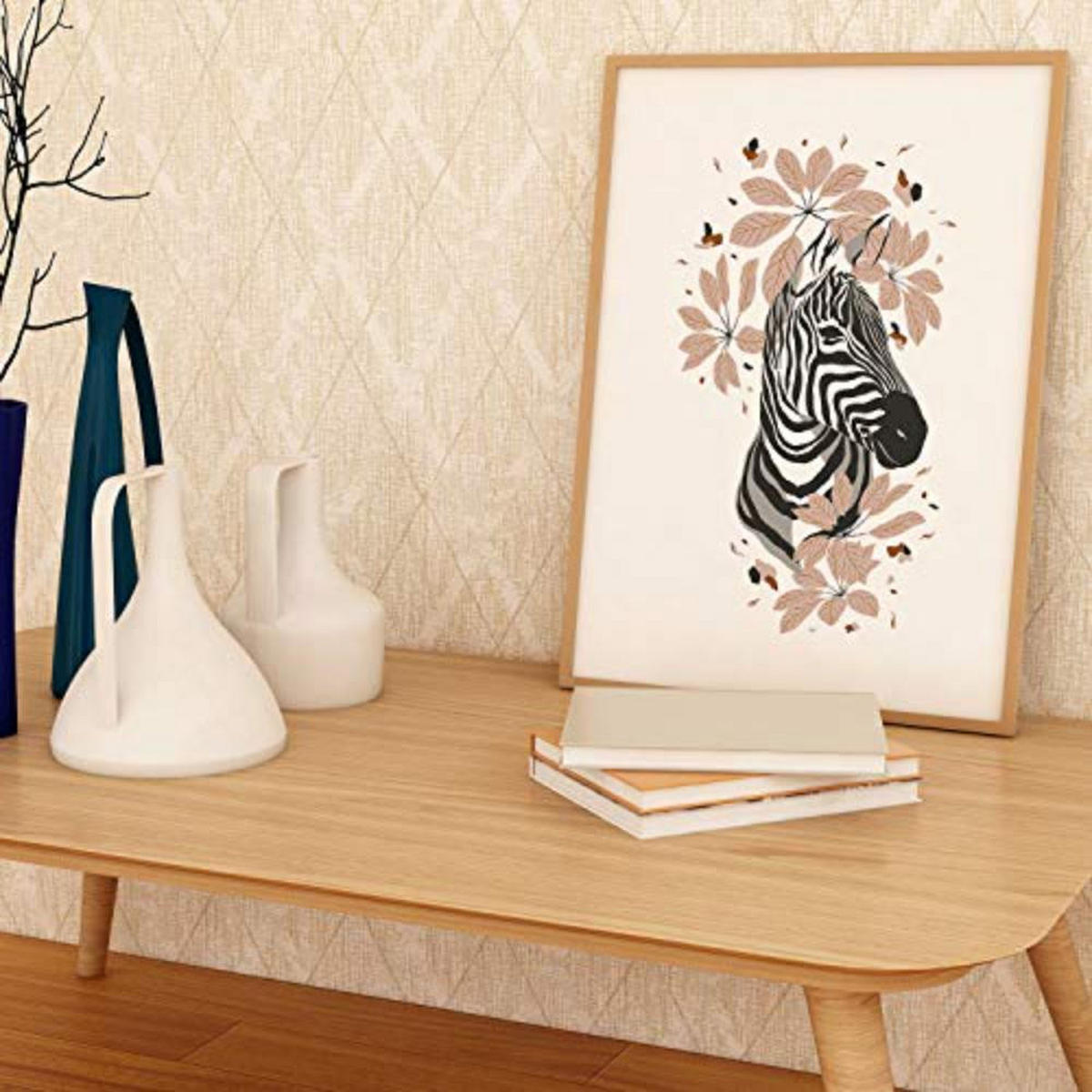 POSTER Set mit 4 GiraffenzebraKlinge, Blumen und Pflanzen aus dem Dschungel A4 Schwarzer Rahmen - Schwarz, Papier (29.7/3cm) - Nacnic