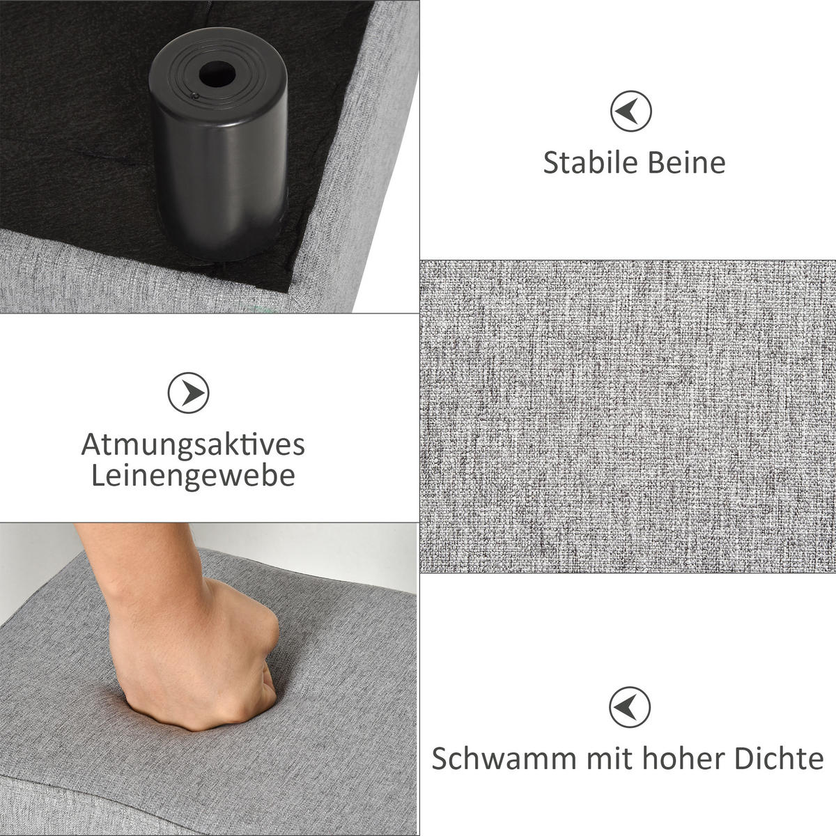 FUSSHOCKER, Polsterhocker, Stoff, Grau - Grau, Textil (30/24/40cm) - HOMCOM