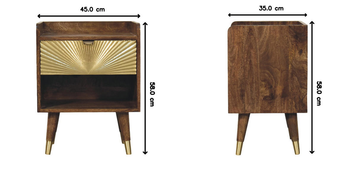 NACHTTISCH Sunburst-Messing-Intarsien - Dunkelbraun/Messingfarben, Holz/Metall (45/58/35cm) - Artisan Furniture