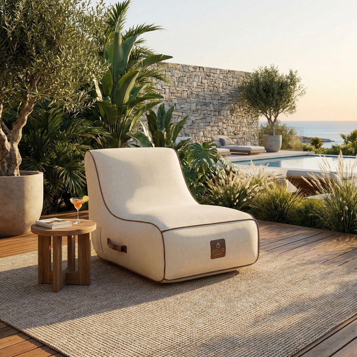 LOUNGESESSEL RIVIERA Weiß - Creme/Weiß, Kunststoff/Textil (75/75/75cm) - Coco Lounge