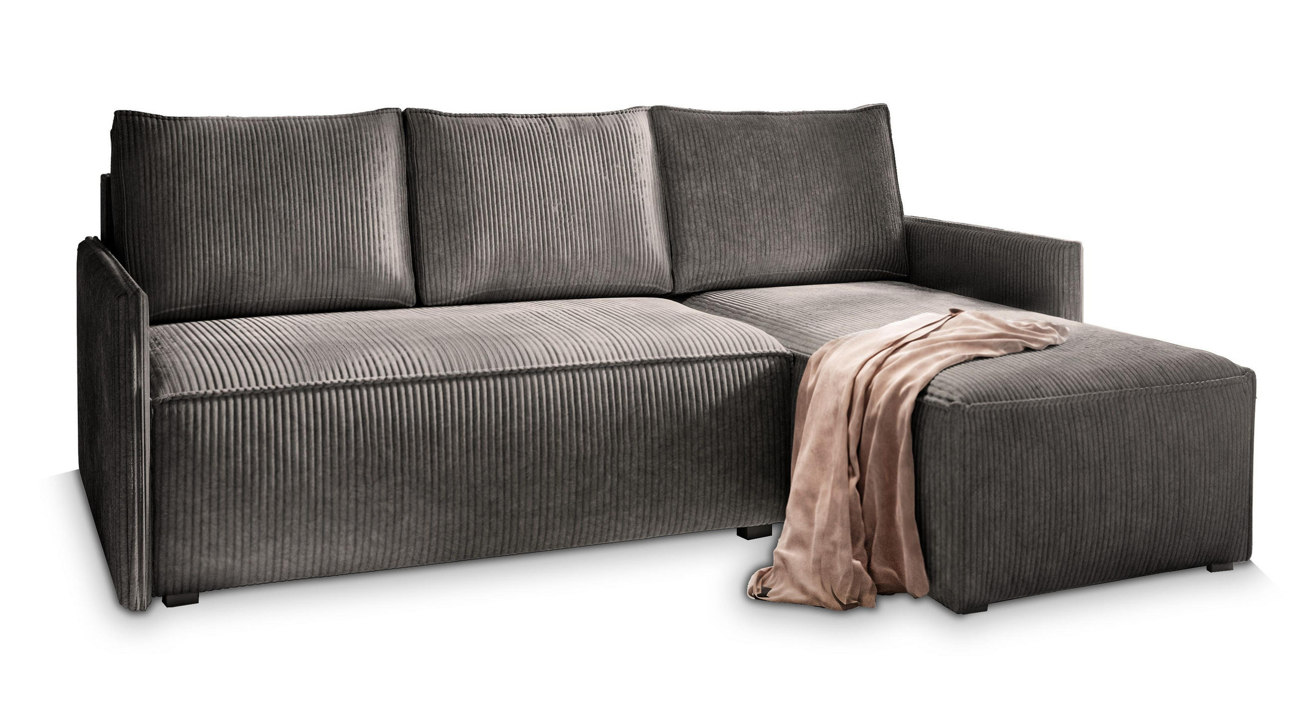 ECKSOFA PERUSI Graphitfarben Kordstoff mit Schlaffunktion - Graphitfarben, Holz (206/143cm) - MASSENO