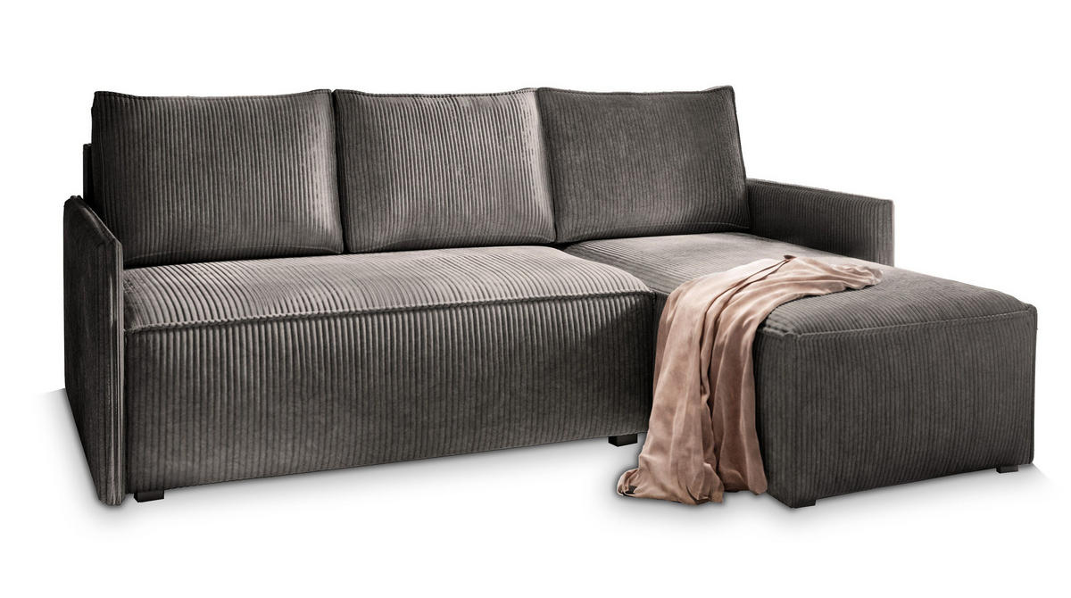 ECKSOFA PERUSI Graphitfarben Kordstoff mit Schlaffunktion - Graphitfarben, Holz (206/143cm) - MASSENO