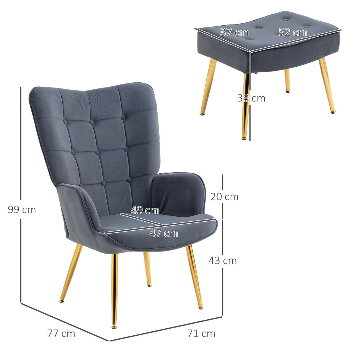 SESSEL mit Fusstütze DE-17428 Dunkelgrau - Dunkelgrau, Metall (71/99/77cm) - ComfortXL