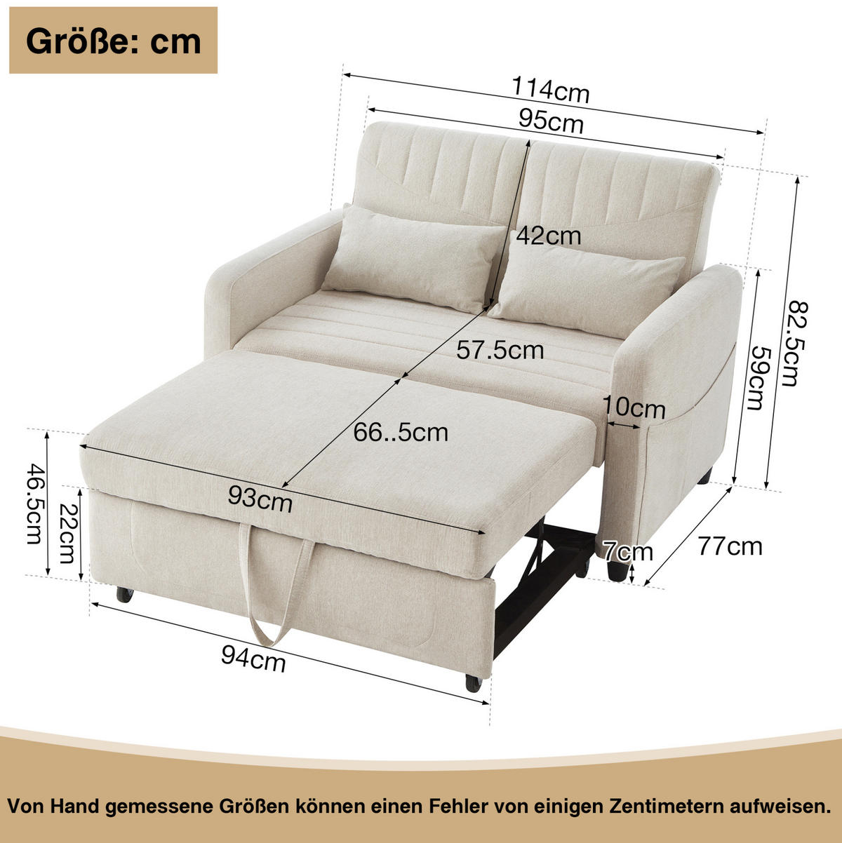 SOFABETT mit Schlaffunktion 166x95 cm Baumwoll-Leinen Beige - Beige, Metall (77/82.5/114cm) - Meubliv