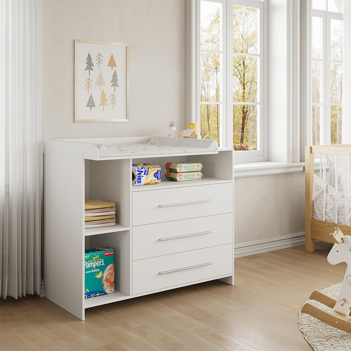 WICKELKOMMODE Paula Weiß 110 x 93.5 cm mit Wickelaufsatz - Weiß, Holzwerkstoff (110/93.5/53cm) - Vicco