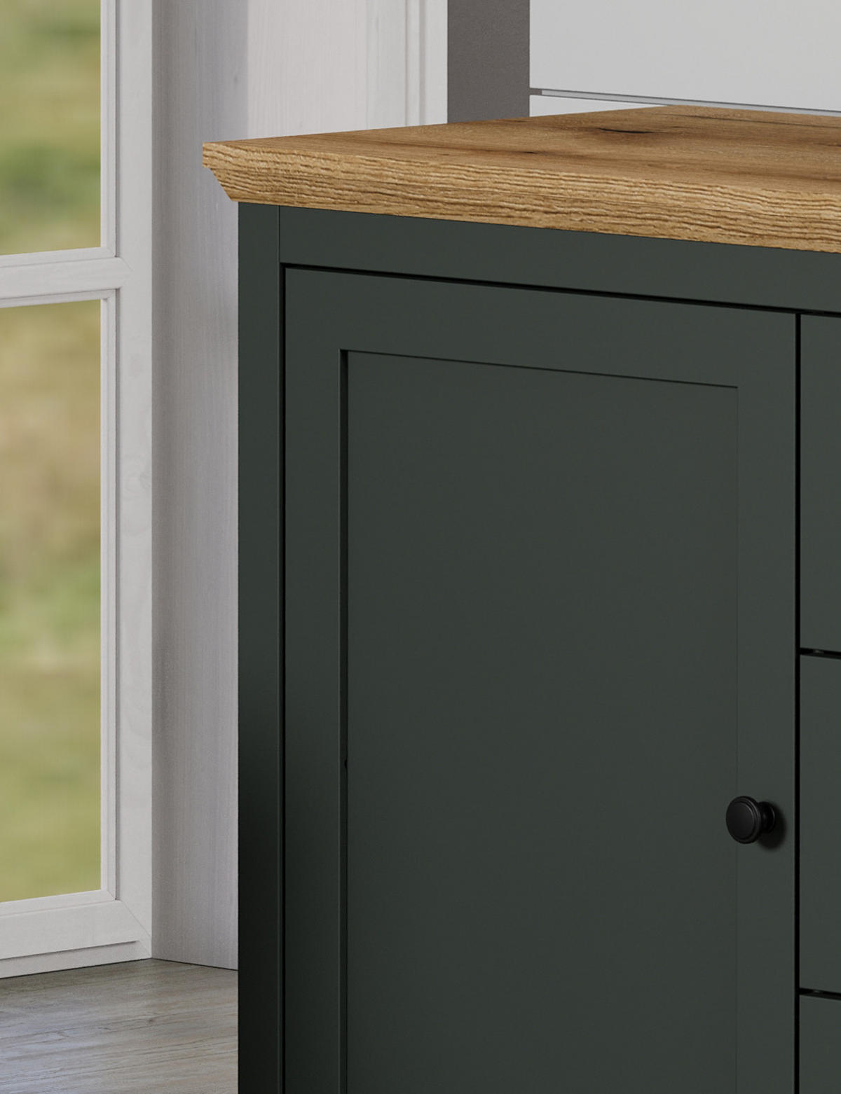 SIDEBOARD grün, Evoke Eiche Landhaus 146 x 86 cm, Kommode für Wohn- und Esszimmer - Eichefarben/Schwarz, Holzwerkstoff/Kunststoff (146/86/45cm) - Top.Furn