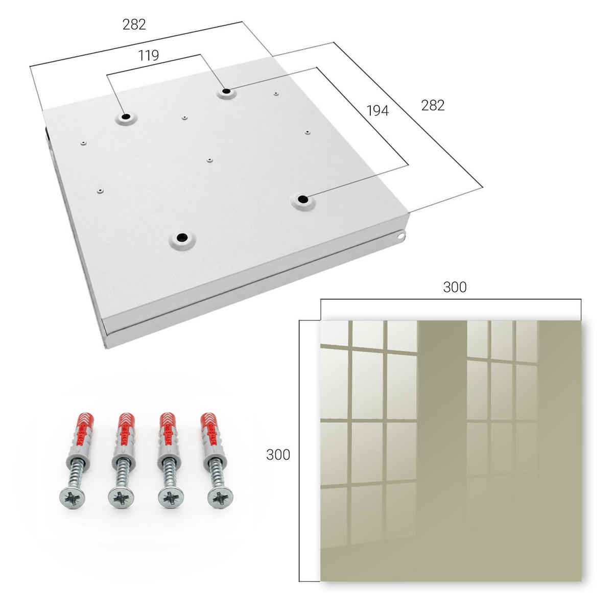 SCHLÜSSELBOX Weiß 30x30 cm – Türöffnung nach rechts - Dunkelcreme - Creme, Metall (30/30/5cm) - TULUP