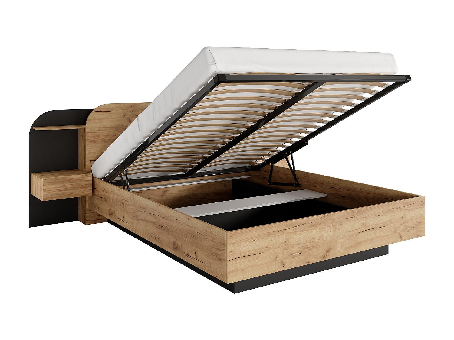BETT mit Bettkasten - 2 Personen - holz - schwarz, naturfarben hell Juvisia - Schwarz/Naturfarben, Holz (160/200cm) - Vente-Unique