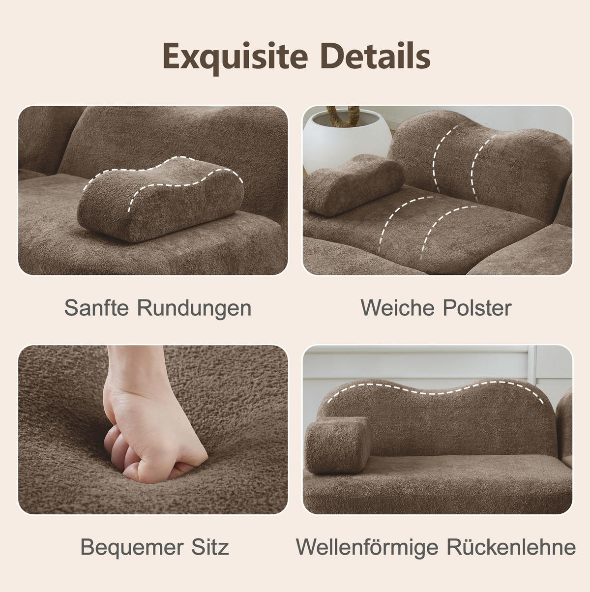 ECKSOFA 192/167/70 cm in Braun aus Samt, modular und ohne Aufbau - Braun, Textil (167/192cm) - Flora Grace