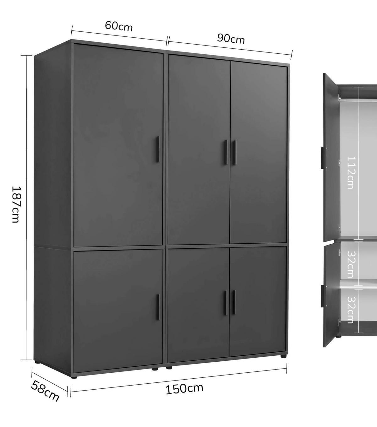 KLEIDERSCHRANK Der Grenzenlose - Anthrazit, Holzwerkstoff (150/187/58cm) - Mokebo