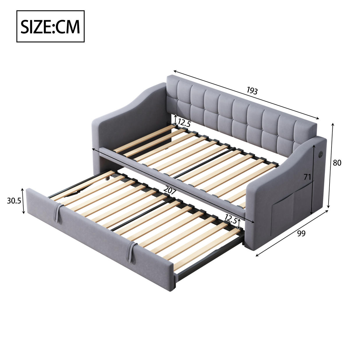 AUSZIEHBETT 90/180/190 cm DE-01999, in Grau - Grau, Metall (90/190cm) - ComfortXL