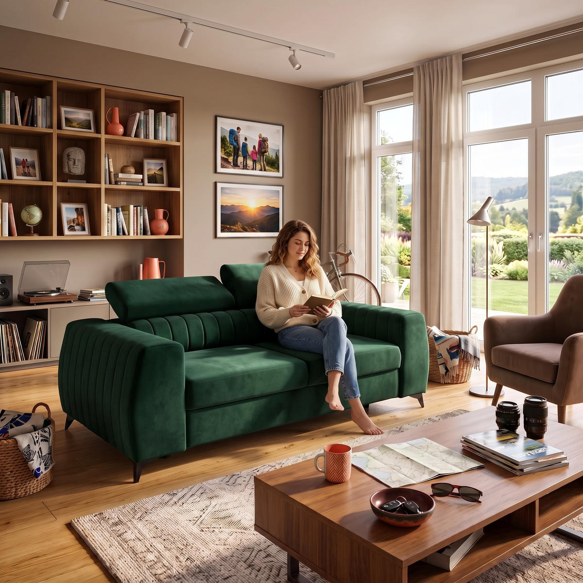 2-SITZER-SOFA PIERO 206 cm Velours Dunkelgrün - Dunkelgrün/Schwarz, Holz/Textil (206/95/100cm) - Muffo