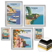 WANDBILDER 5er Set - 50x50 cm & 20x30 cm & 40x60 cm Silberner Rahmen - Retro-Illustrationen berühmter Orte - Silberfarben, Kunststoff (40/60cm) - ArtPrintCave