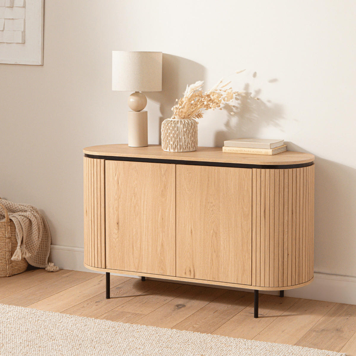 SIDEBOARD mit 2 Türen und seitlichem Rillen-Effekt malaga 120/40/72 cm - Eschefarben, Holzwerkstoff (46/72/40cm) - Calicosy