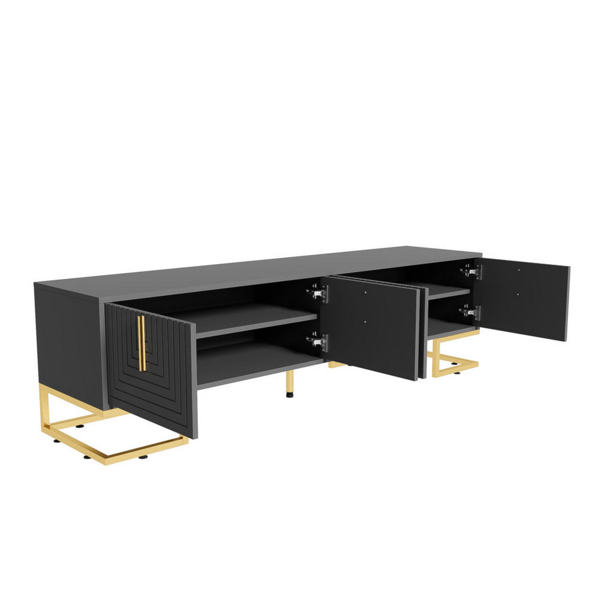 TV-SCHRANK Lowboard Goldene Griffe Füße 70-79 Zoll Schwarz Grau - Grau, Holz (49/13.5/99.5cm) - FLIEKS