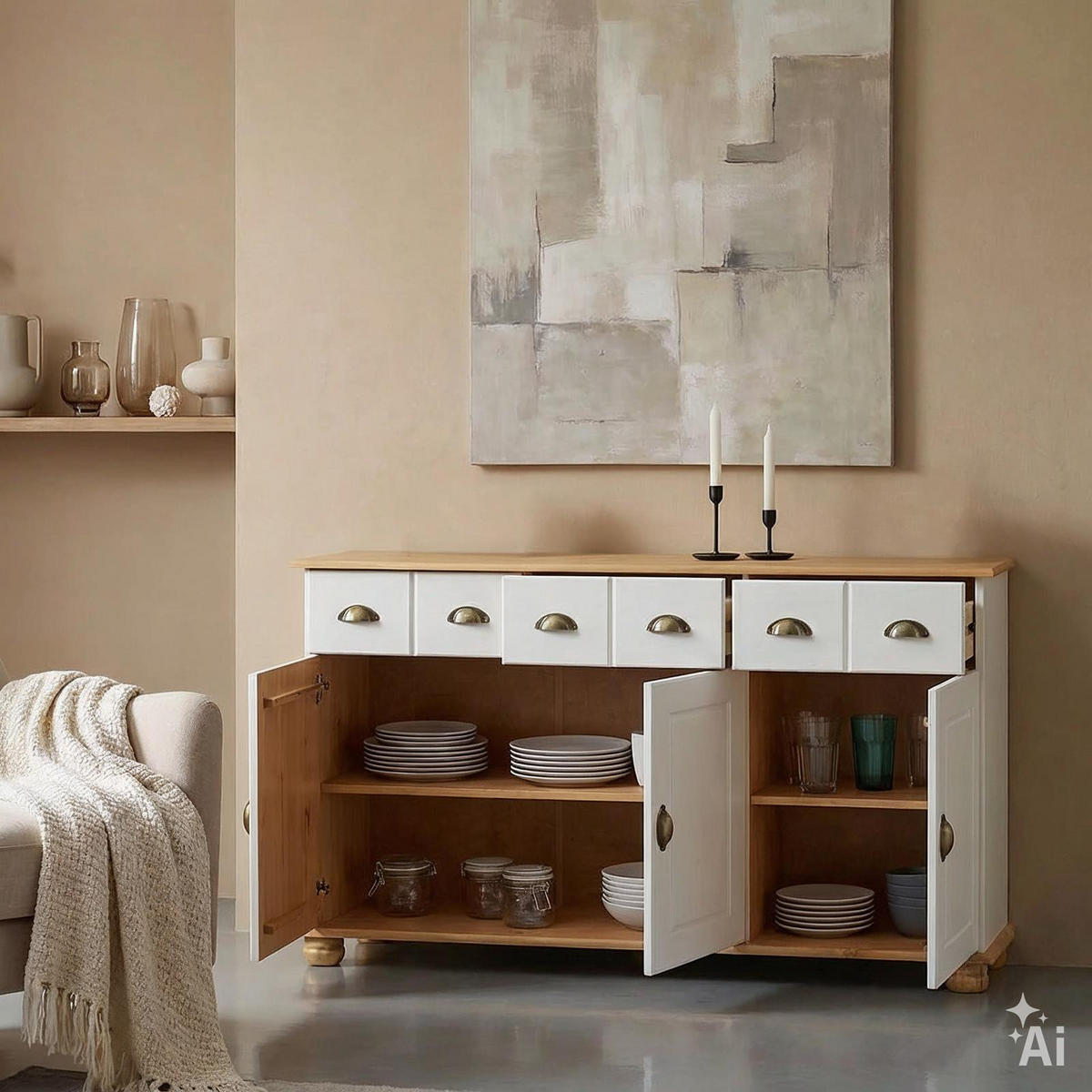 APOTHEKERKOMMODE COLMAR weiß/braun - Weiß/Braun, Holz (134/80/39cm) - IDIMEX