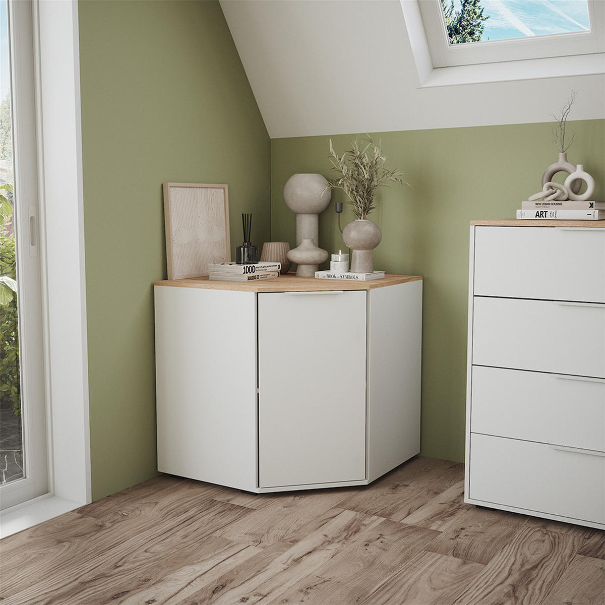 KOMMODE Betti Weiß/Sonoma 77.9 x 77.9 cm mit 1 Türen - Weiß/Sonoma Eiche, Holzwerkstoff (77.9/77.9/77.9cm) - Vicco