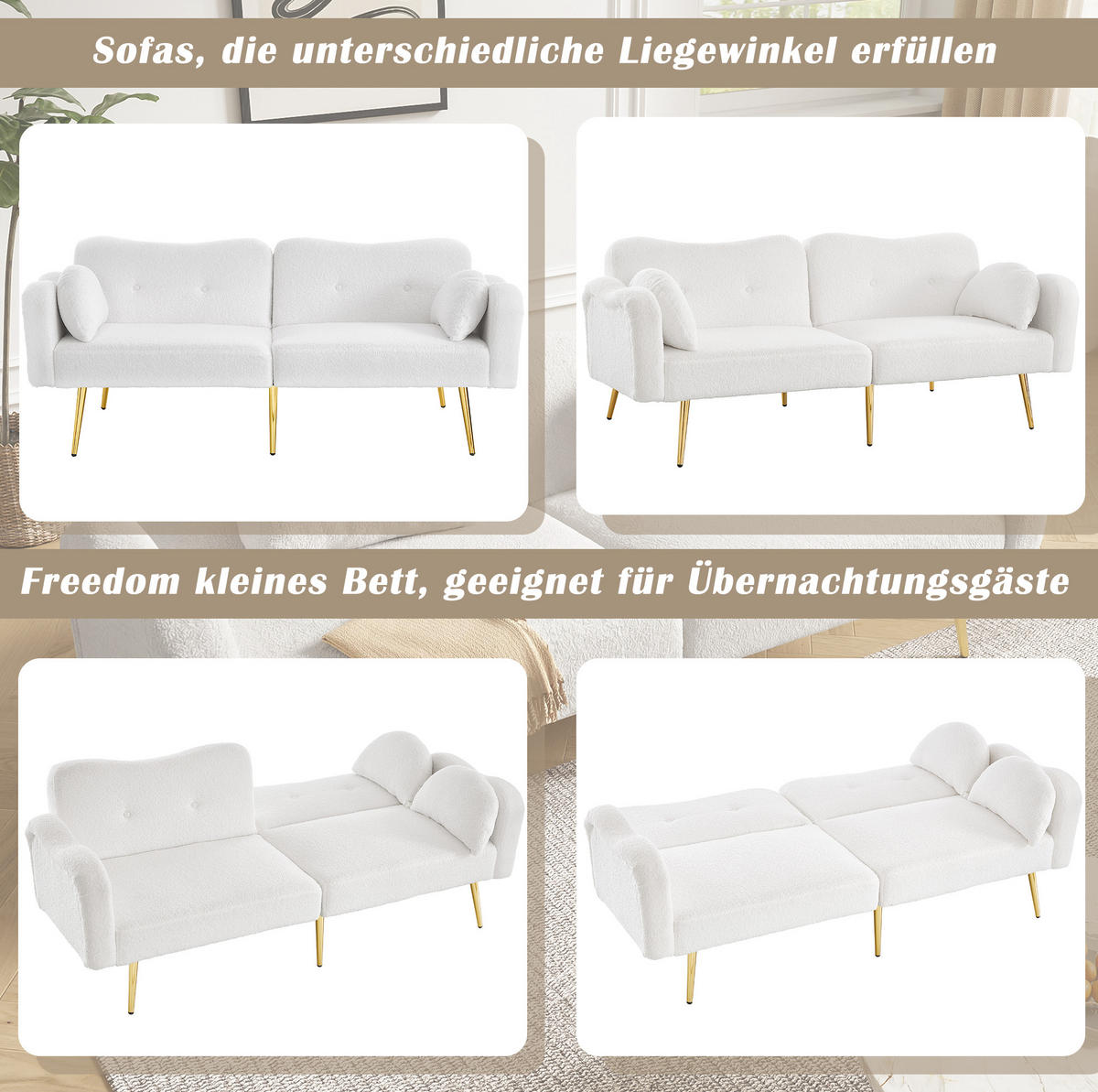 SCHLAFSOFA 155/85,5 cm Liegefläche in Weiß – mit 3-Stufen-Rückenlehne - Weiß, Textil (79/82/175cm) - BEAOK