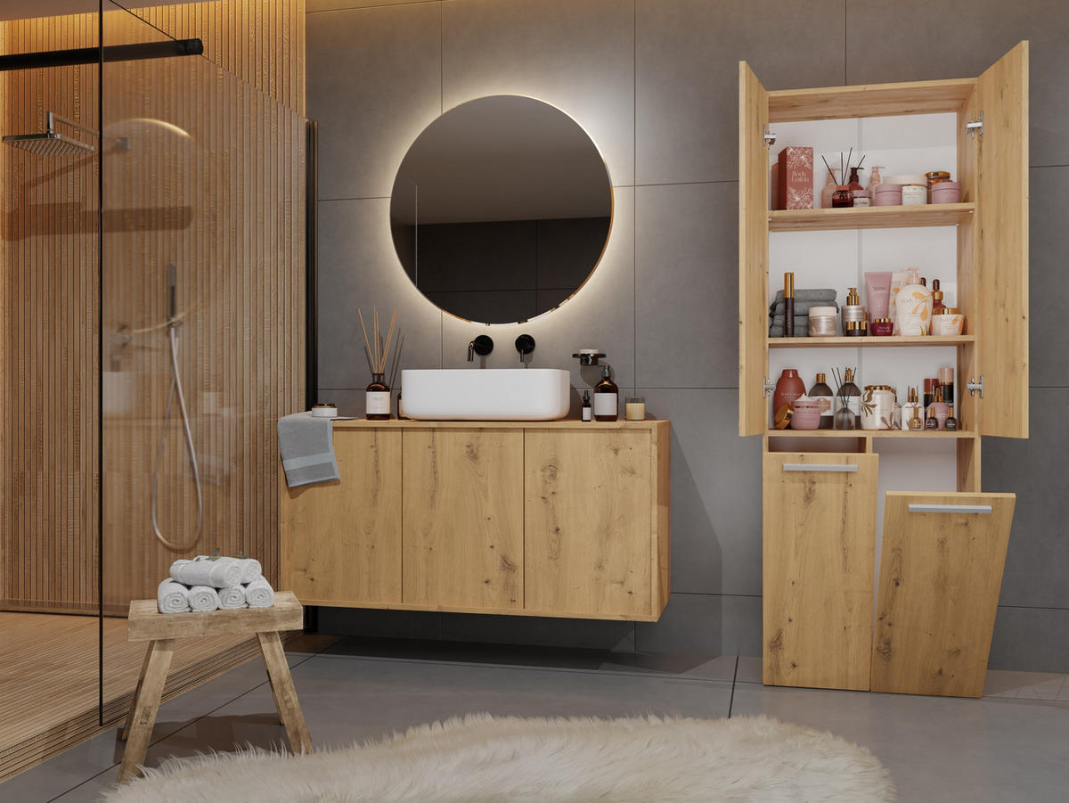 BAD Hochschrank Berta - Eiche Artisan, Holzwerkstoff (60/174/30cm) - kommodly