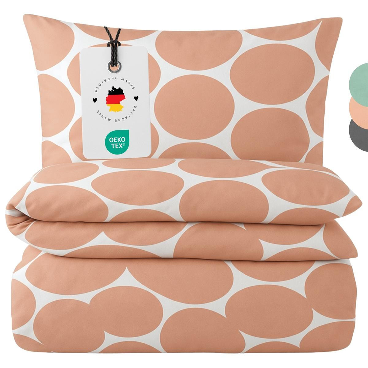 BETTWÄSCHE Mako Perkal 135x200 cm aus 100% Baumwolle mit Reißverschluss, Bettbezug gepunktet 135 x 200 - Orange - Orange, Textil (135/200cm) - Carpe Sonno