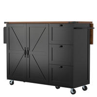 KÜCHENINSEL in Schwarz Servierwagen mit zwei Türen und drei Schubladen für Küche und Esszimmer, B140/T45/H92.5 cm - Schwarz, Holzwerkstoff/Metall (140/92.5/73cm) - STILVORA