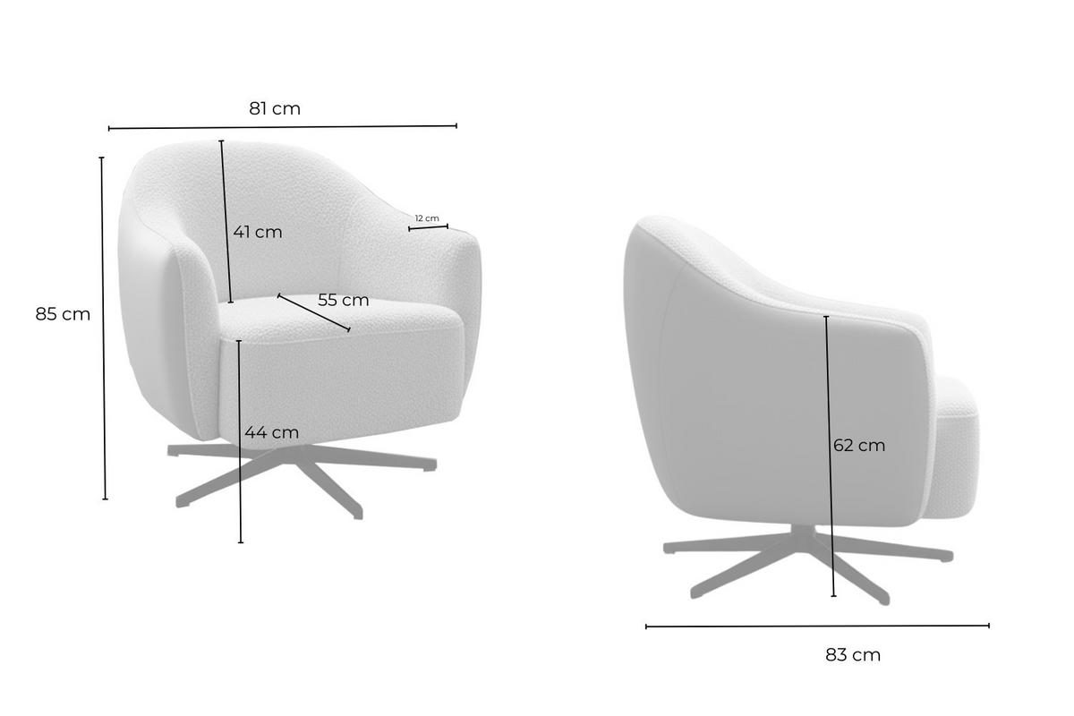DREHSESSEL BRITTO Taupe Kunstleder, Bouclé Drehbar (360°) - Taupe/Schwarz, Textil/Metall (81/85/83cm) - KAWOLA